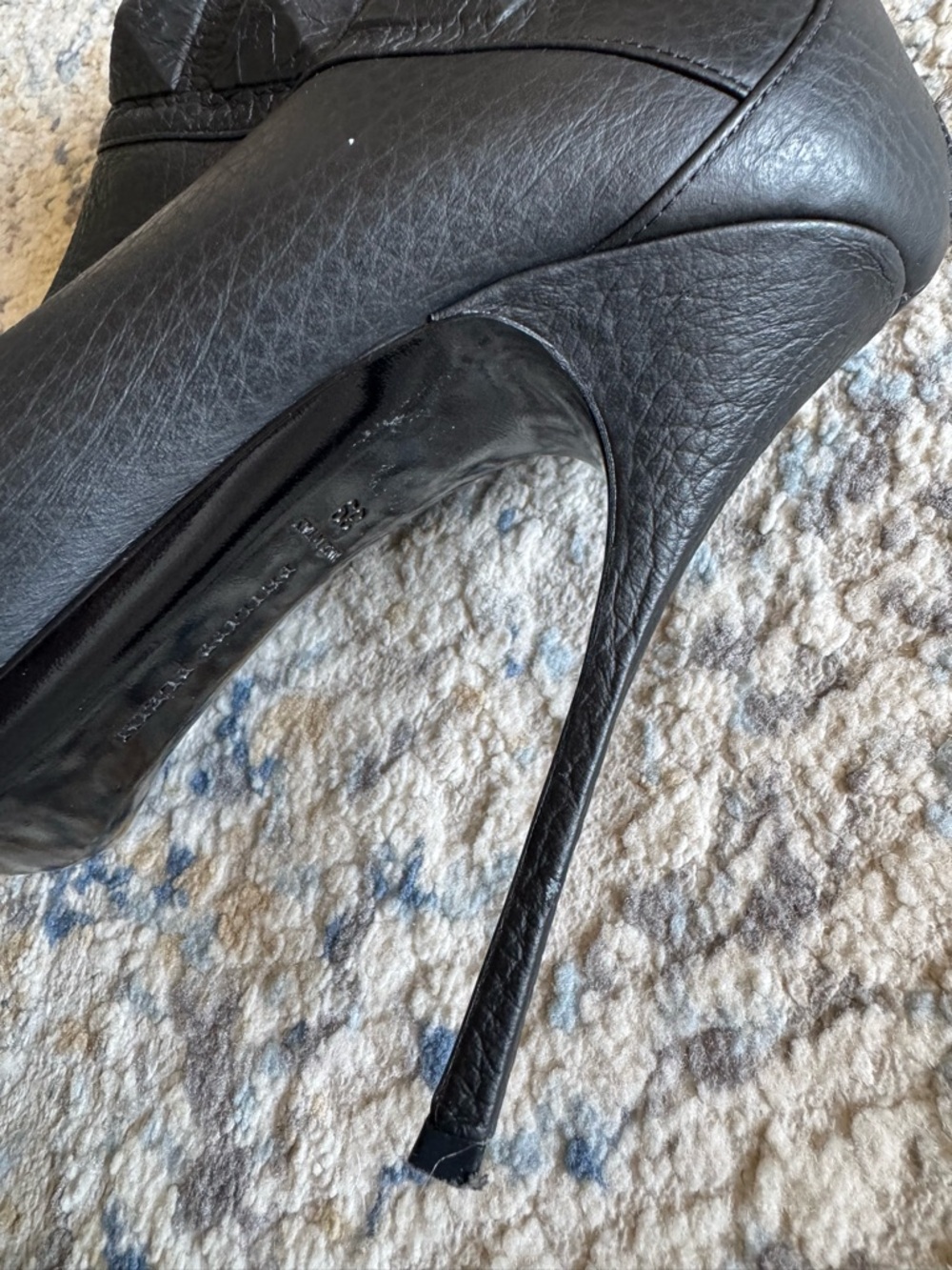 Philipp Plein Black Peep-Toe Studded Leather Ankle Boots - Picture 14 of 16